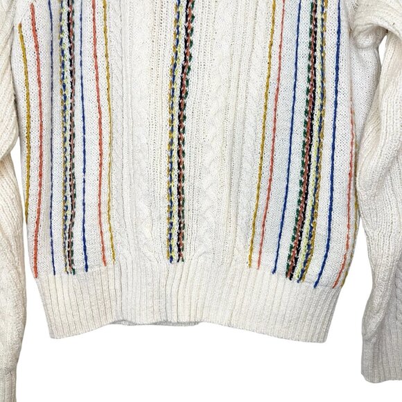 The Reeds x J.Crew Sweater Women S Beige Rainbow Stripe Cable Knit Cottagecore - Picture 4 of 6